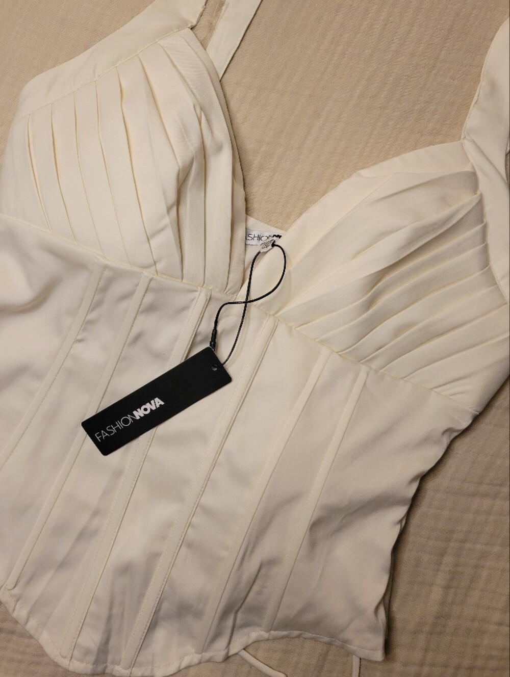 Fashion Nova Ivory Strapless Pleated Bustier Dress